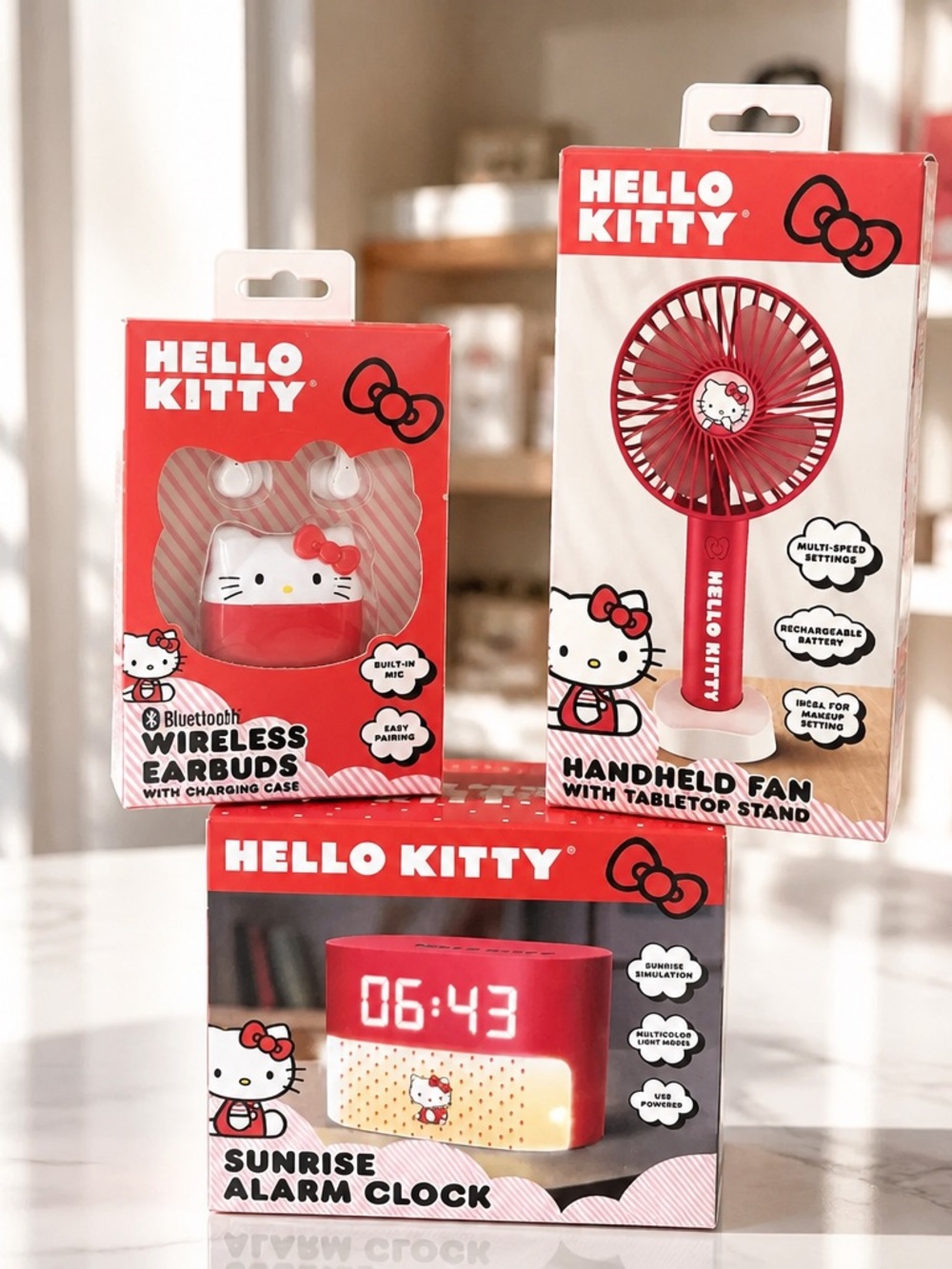 Hello Kitty 3-Piece Electronics Set Fan Earbuds Alarm Clock